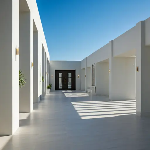 فيلا سعودية حديثة بإضاءة طبيعية وأسطح بيضاء نظيفة